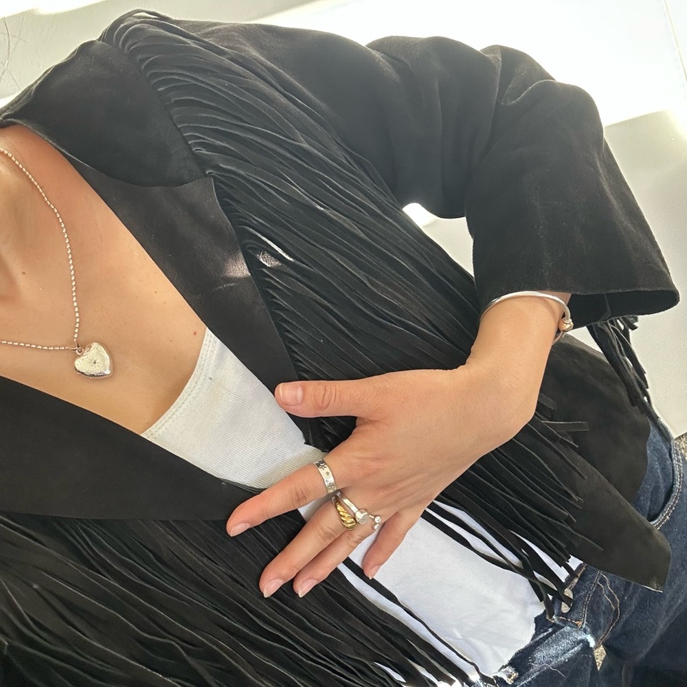 100% Suede Leather Black Fringe Jacket